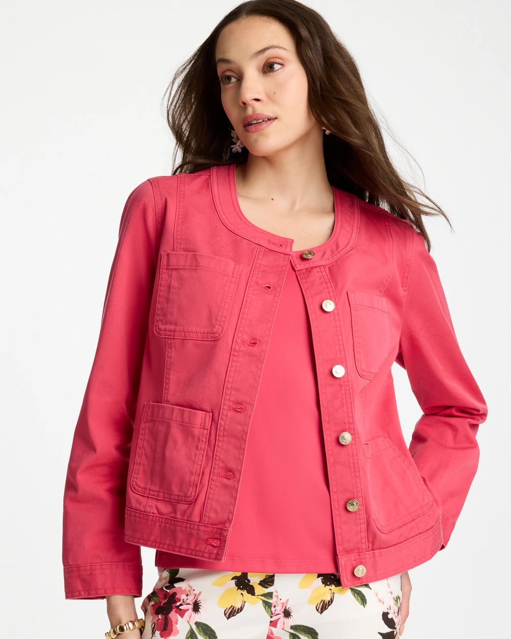 ジャケット・アウター Collarless Twill Jacket 36 Collarless Twill Box Jacket | Chico's